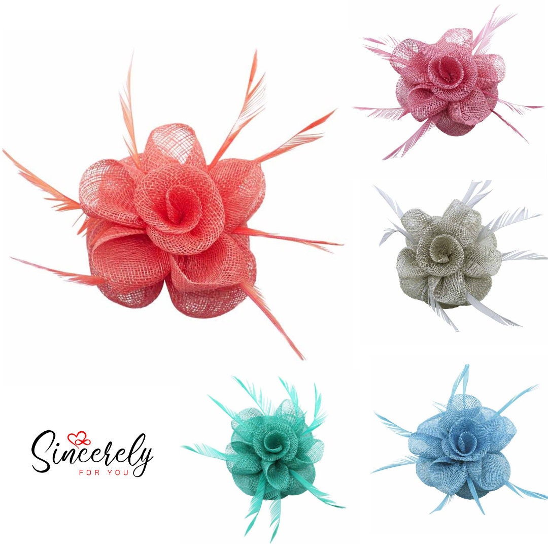 Coral Jade Blue Silver Fascinator Wedding Ascot Hat Hair Small Flower Fascinator Brooch Clip Mother Of The Bride Bridal UK Seller