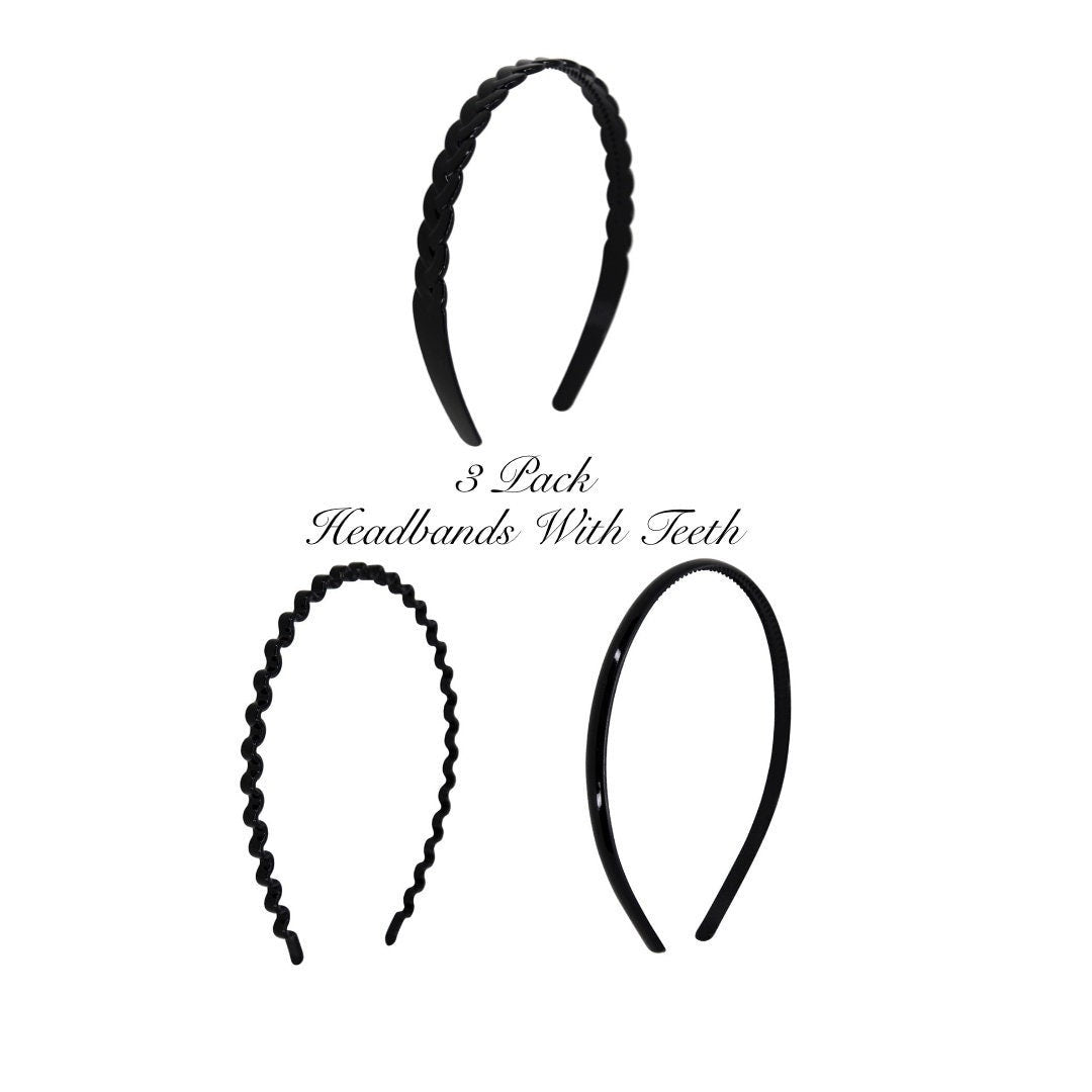 3 Black Headbands With Teeth Hair Grip Hair Band Women Teenagers Accessories Gifts For Daughters Girls Back To School UK Seller