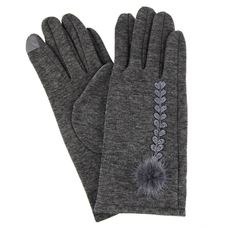 Touch Screen Womens Gloves UK Seller Fleece Lined Lace Fur Pom Pom Fancy Gloves Christmas Gifts Mum Nan Sister Friend Warm Black Grey Red