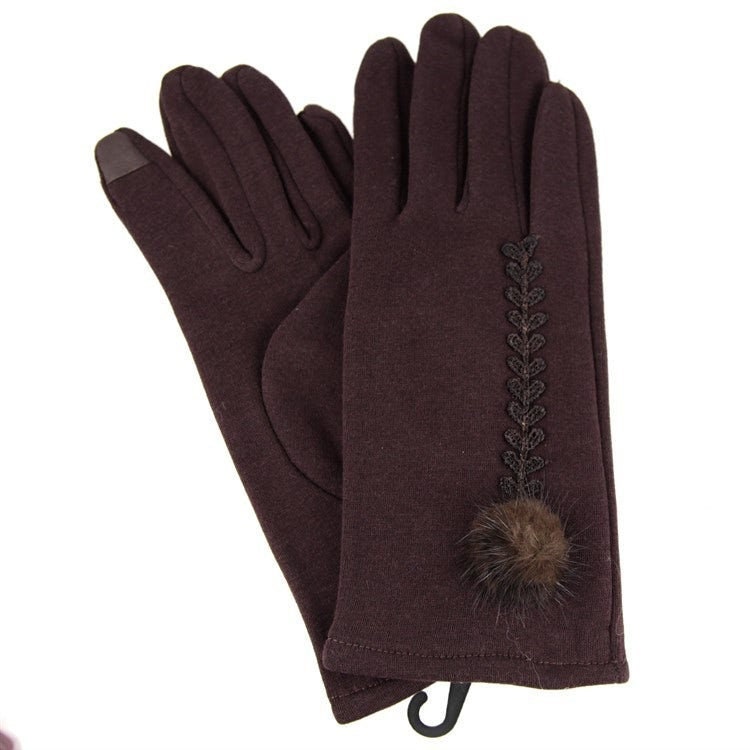 Touch Screen Womens Gloves UK Seller Fleece Lined Lace Fur Pom Pom Fancy Gloves Christmas Gifts Mum Nan Sister Friend Warm Black Grey Red