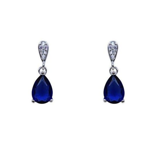 Sapphire  Cubic Zirconia Genuine Sterling Silver Pear Shaped Drop Earrings UK Seller Christmas Birthday Anniversary Gifts Woman Mum Wife