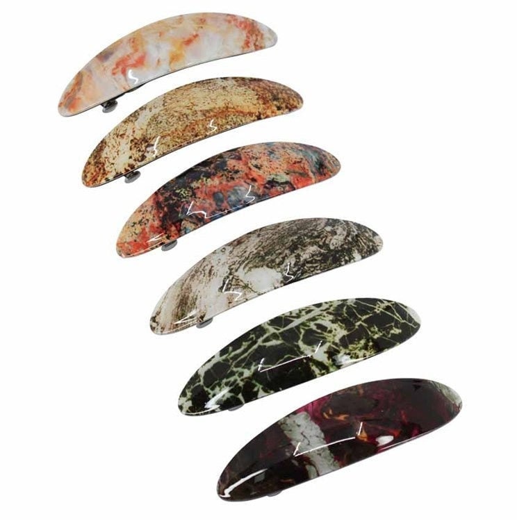 Large French Clip Hair Barrette Clips Grips Hair Clamp Slide Hair Accessories Hair Tools Women Girls UK Seller Marble Design Oval Rectangle