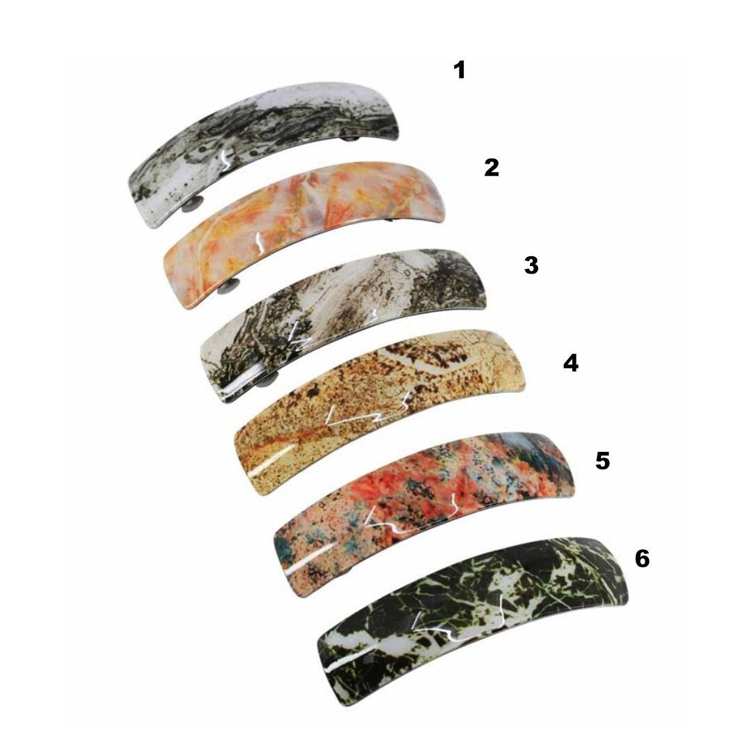 Large French Clip Hair Barrette Clips Grips Hair Clamp Slide Hair Accessories Hair Tools Women Girls UK Seller Marble Design Oval Rectangle