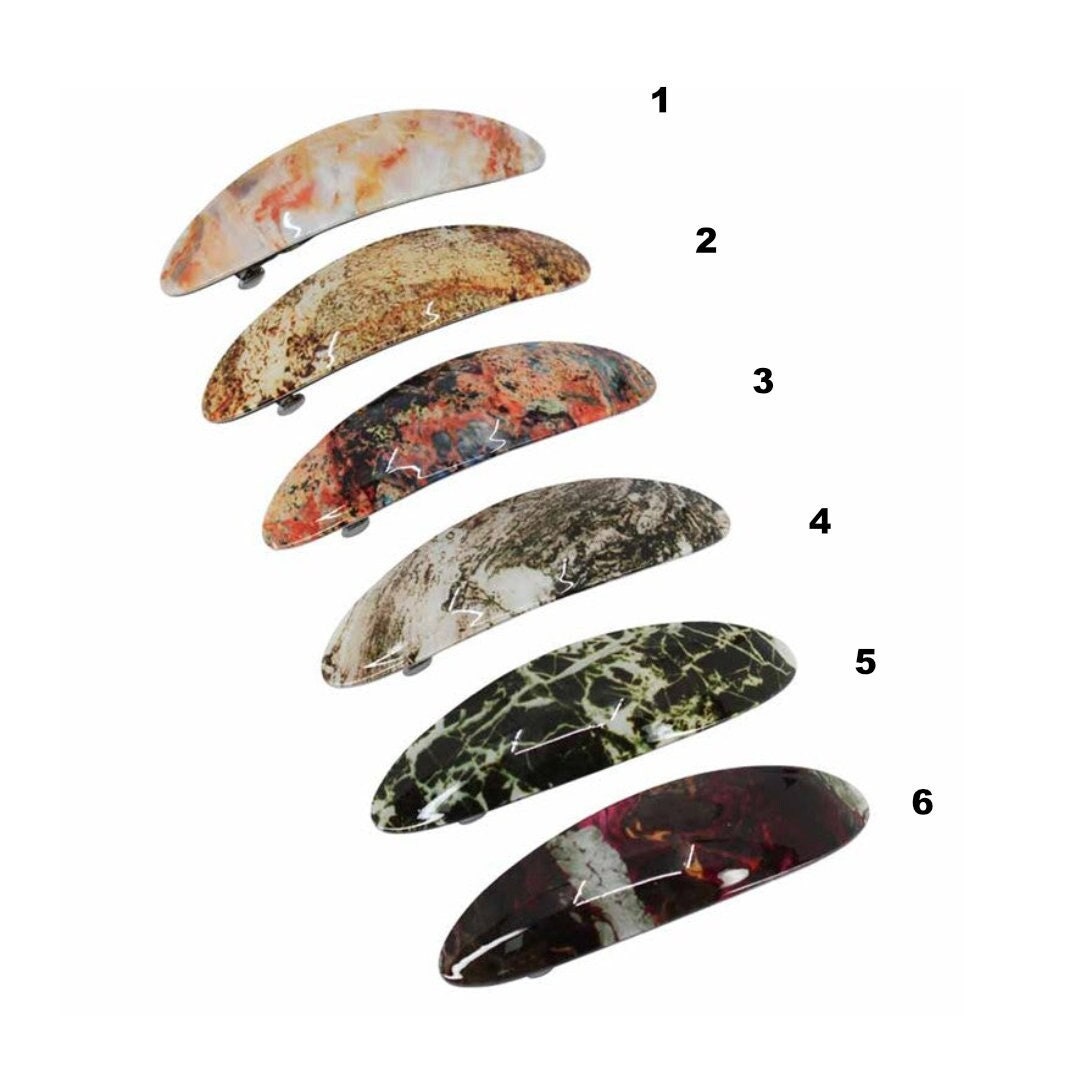 Large French Clip Hair Barrette Clips Grips Hair Clamp Slide Hair Accessories Hair Tools Women Girls UK Seller Marble Design Oval Rectangle