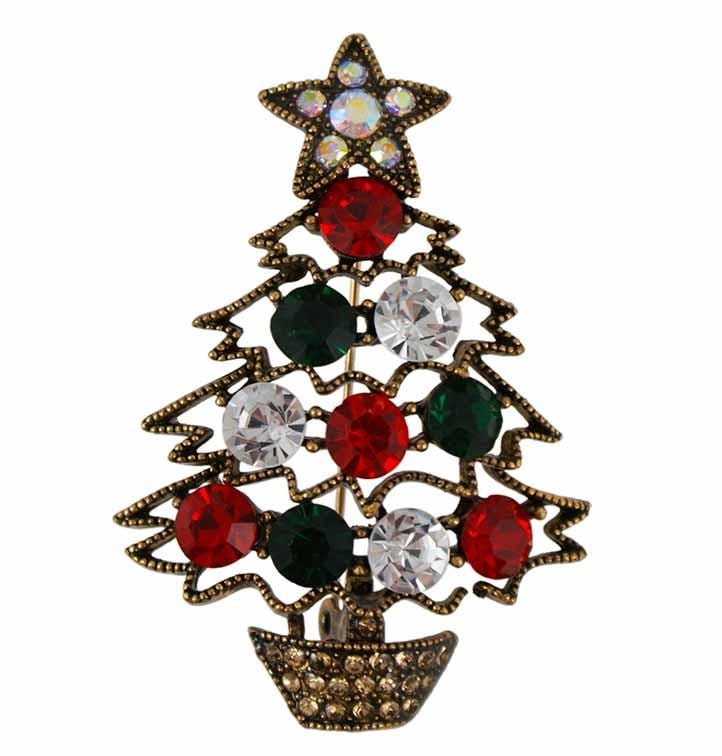 Christmas Tree Brooch 2020 UK Seller Christmas Decorations Crystal Pin Badge Boxed Set XMAS Personalised Gifts for Ladies Bauble Sleigh