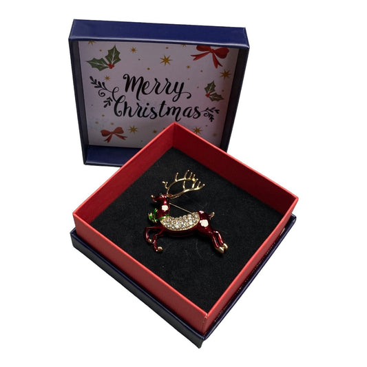 Christmas Brooch 2022 Genuine Crystal UK Seller Christmas Reindeer Decorations Crystal Pin Badge Boxed XMAS Gift Mum Dad Nan Teacher