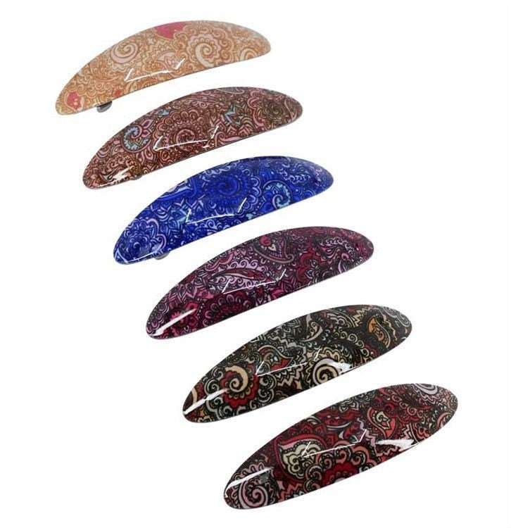 Large French Clip Hair Barrette Clips Grips Hair Clamp Slide Hair Accessories Hair Tools Women Girls UK Seller Paisley Design Oval Rectangle