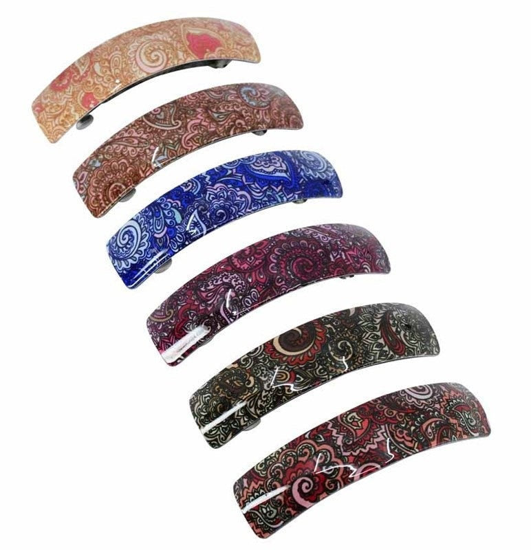 Large French Clip Hair Barrette Clips Grips Hair Clamp Slide Hair Accessories Hair Tools Women Girls UK Seller Paisley Design Oval Rectangle