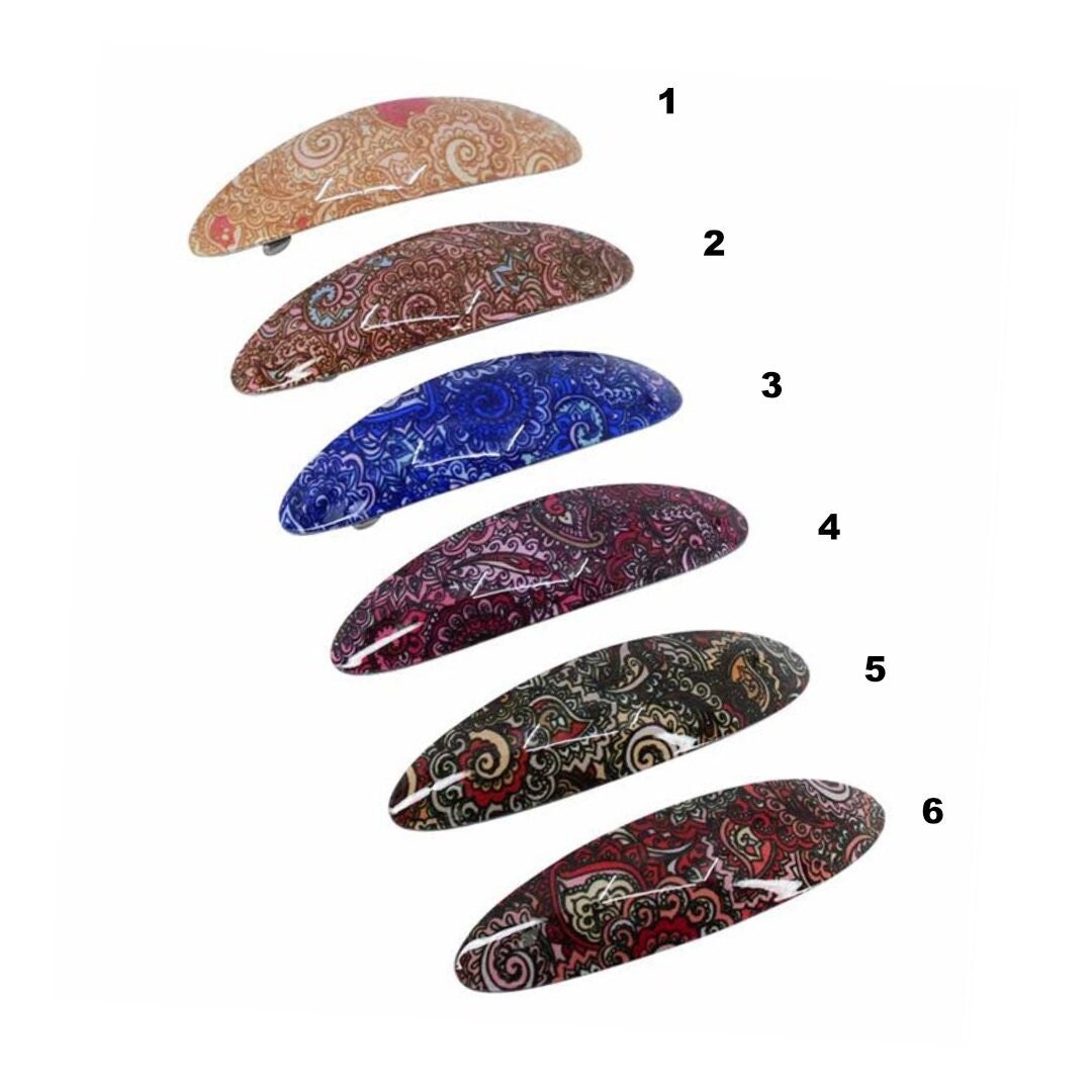 Large French Clip Hair Barrette Clips Grips Hair Clamp Slide Hair Accessories Hair Tools Women Girls UK Seller Paisley Design Oval Rectangle