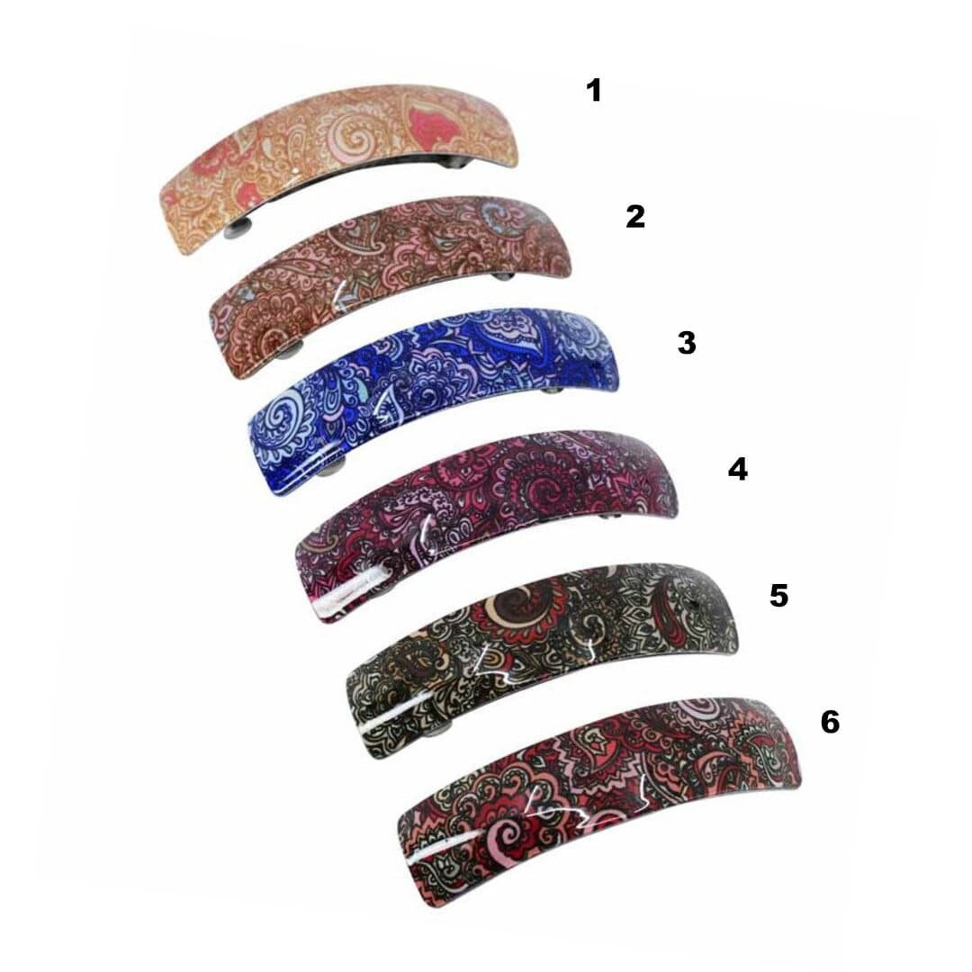 Large French Clip Hair Barrette Clips Grips Hair Clamp Slide Hair Accessories Hair Tools Women Girls UK Seller Paisley Design Oval Rectangle