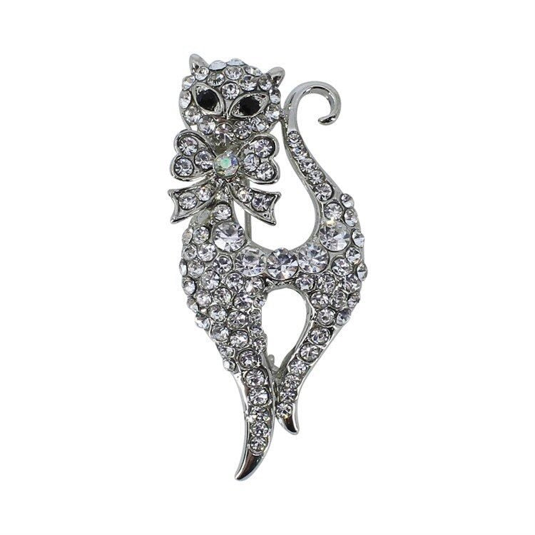 NEW!! Cat Brooch Kitty Crystal Stones Hand Made UK Brooches for Women Bird Pin Badges Christmas Vintage Gifts UK Seller Sincerely For You