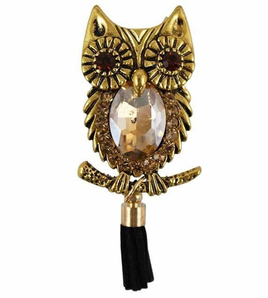 Owl Brooch Gold Crystal Stones Hand Made UK Brooches for Women Bird Pin Badges Christmas Vintage Wise Owl Teacher Gifts UK Seller