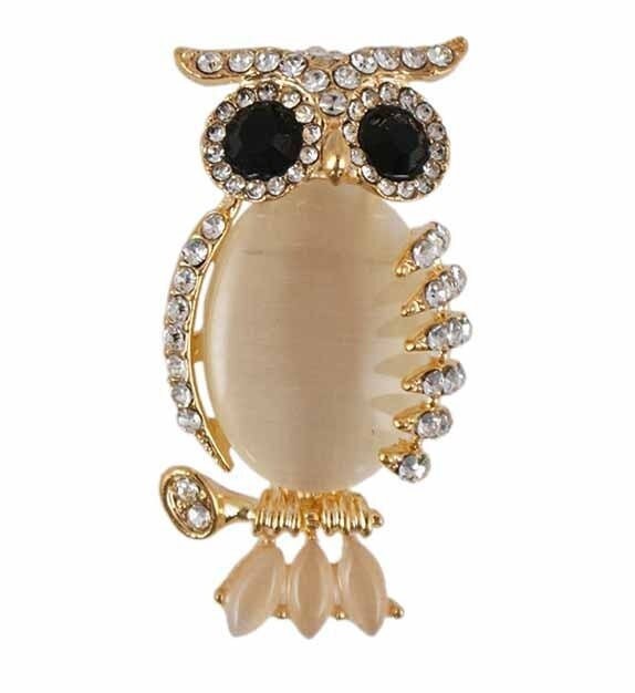 Owl Brooch Gold Crystal Stones Hand Made UK Brooches for Women Bird Pin Badges Christmas Vintage Wise Owl Teacher Gifts UK Seller