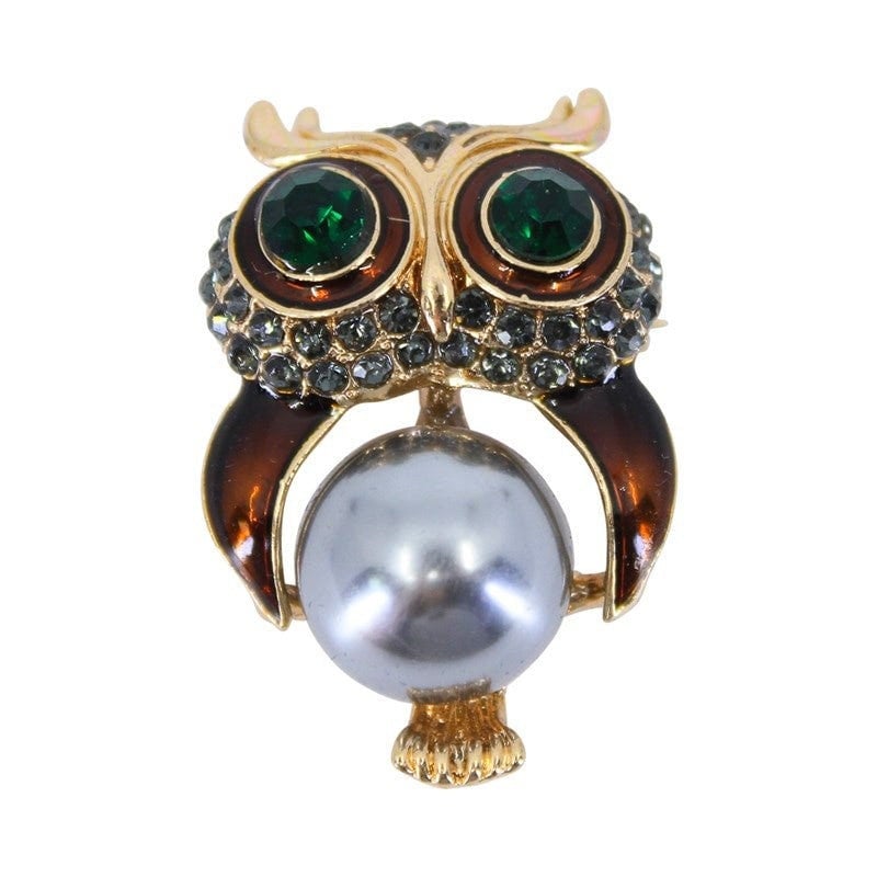 Owl Brooch Gold Crystal Stones Hand Made UK Brooches for Women Bird Pin Badges Christmas Vintage Wise Owl Teacher Gifts