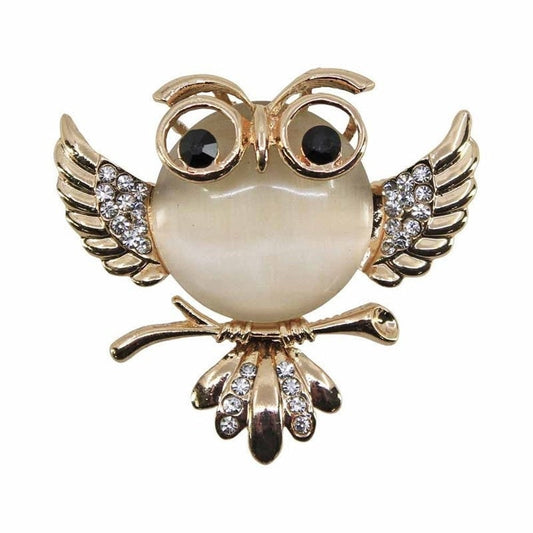 Owl Brooch Gold Crystal Stones Hand Made UK Brooches for Women Bird Pin Badges Christmas Vintage Wise Owl Teacher Gifts