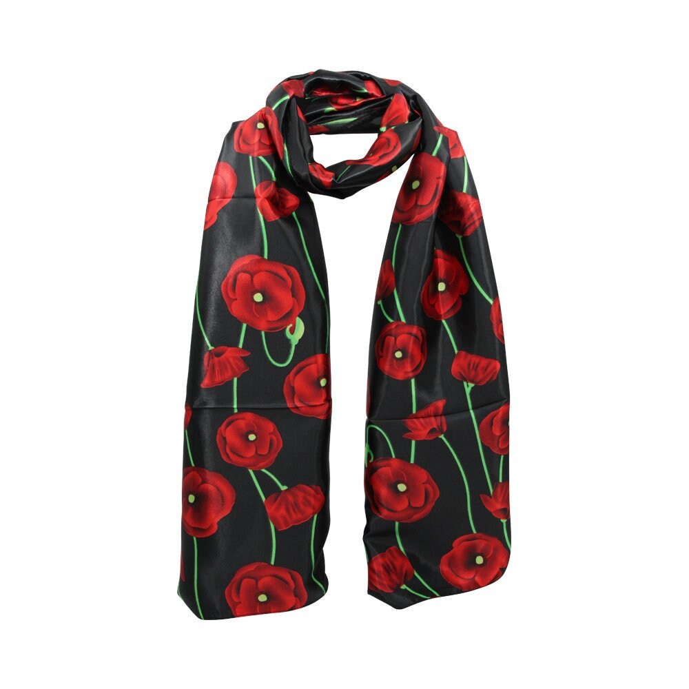 Luxury Satin Poppy Scarf Scarves 2022 for Women Remembrance Day Gift Boxed Set British Poppies 2022 UK Seller