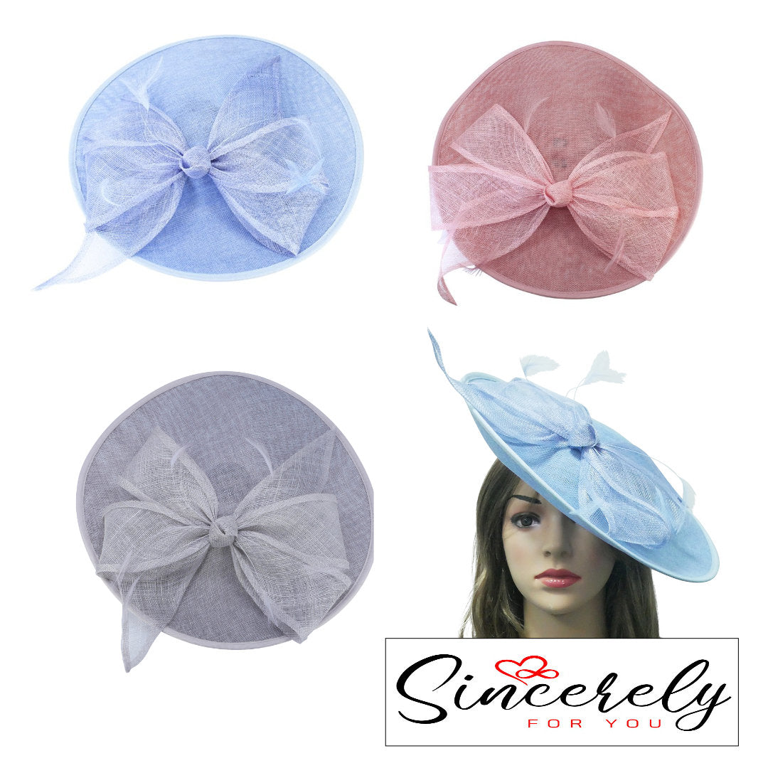 Pink Blue Grey Bow Large Fascinator Wedding Ascot Sinamay Hat Hairband  Small Fascinator Brooch Clip Mother Of The Bride Bridal UK Seller