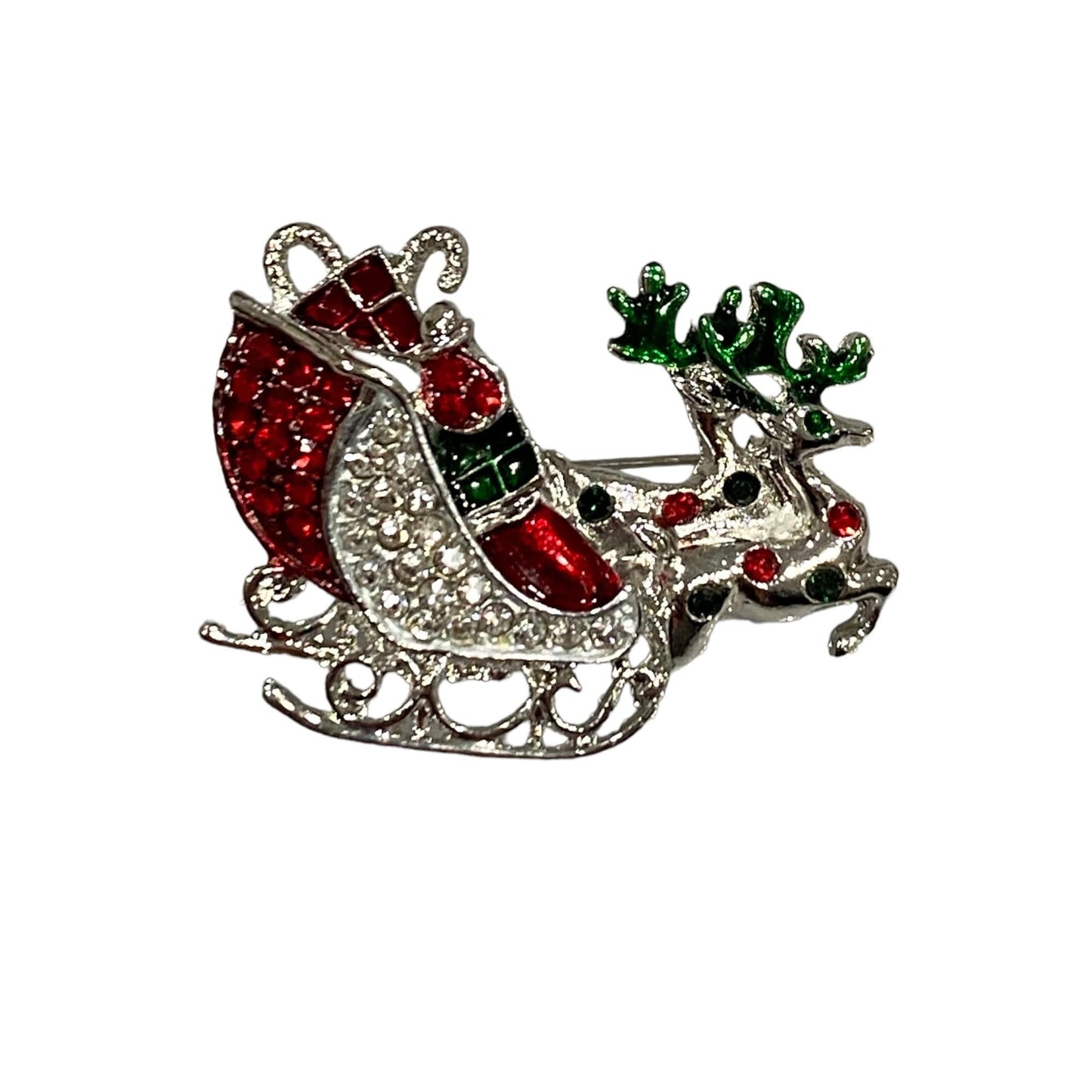 Christmas Brooch 2022 UK Seller Christmas Bells Santa Sleigh Reindeer Decorations Crystal Pin Badge Boxed XMAS Personalised Gifts Ladies