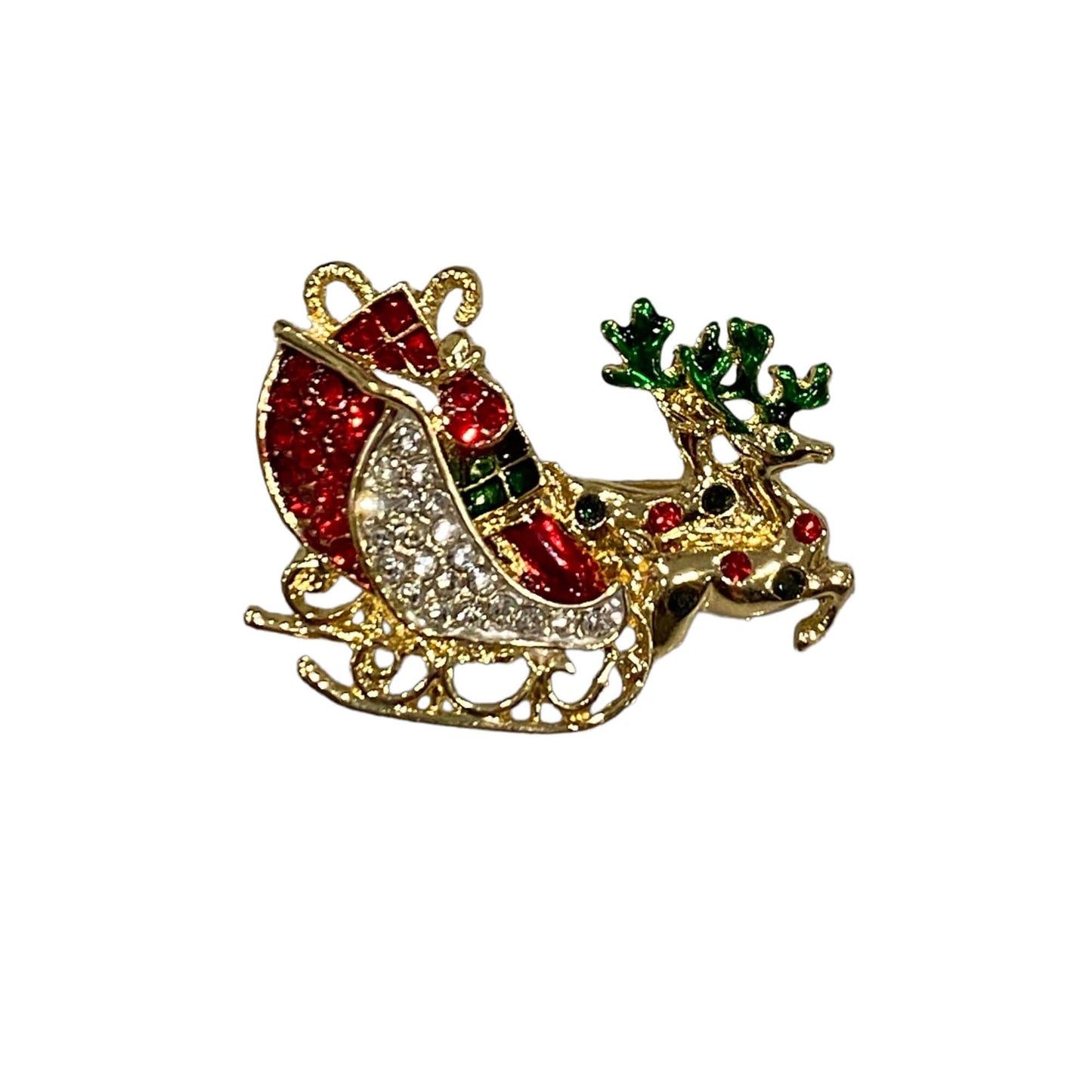 Christmas Brooch 2022 UK Seller Christmas Bells Santa Sleigh Reindeer Decorations Crystal Pin Badge Boxed XMAS Personalised Gifts Ladies