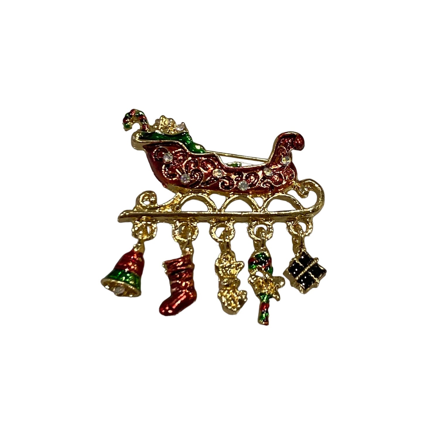 Christmas Brooch 2022 UK Seller Christmas Bells Santa Sleigh Reindeer Decorations Crystal Pin Badge Boxed XMAS Personalised Gifts Ladies