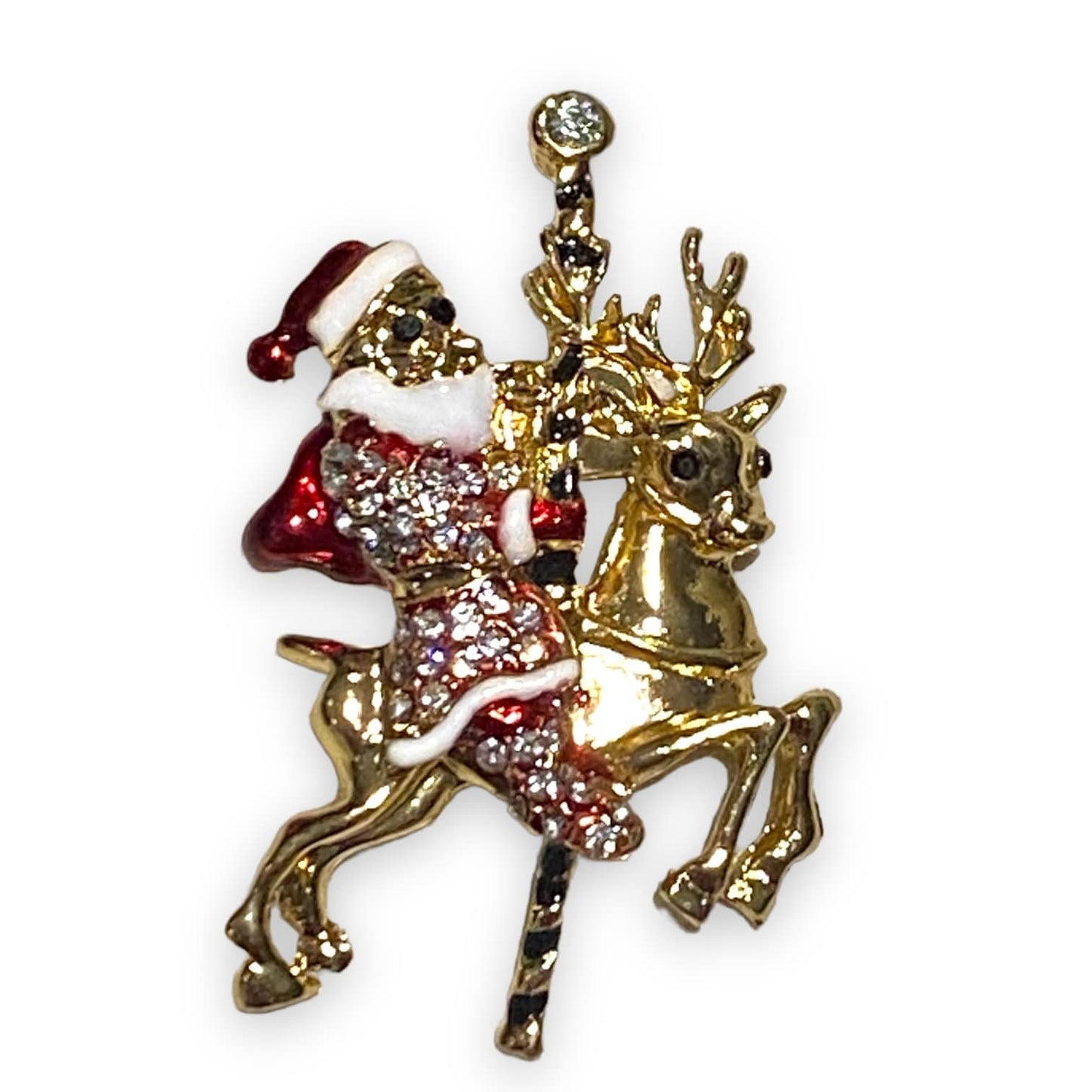 Christmas Brooch 2022 UK Seller Christmas Bells Santa Sleigh Reindeer Decorations Crystal Pin Badge Boxed XMAS Personalised Gifts Ladies