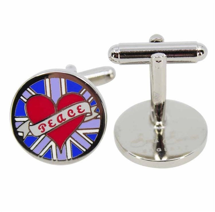 British Union Jack Cufflinks Peace Love UK Flag Cufflinks For Men Dad Brother Son Husband Birthday Christmas Gift Set For Him UK Seller