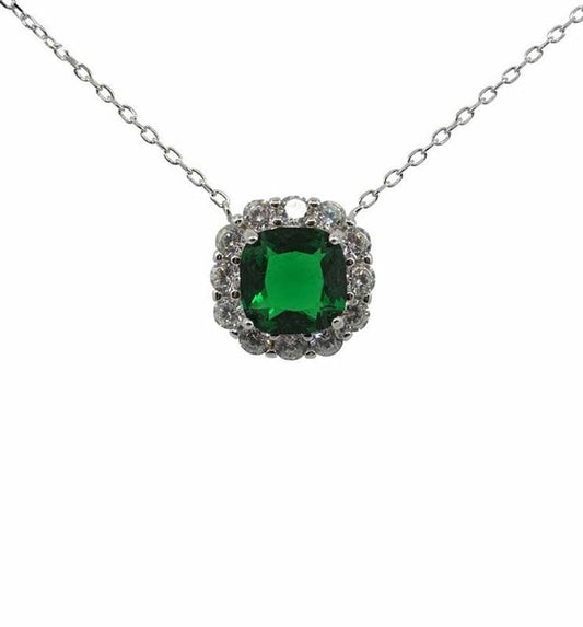 Sterling Silver Emerald Necklace Cubic Zirconia Stones Gift For Women Mum Nan Sister Friend Birthday Christmas UK Seller