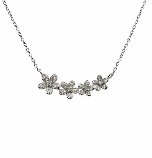 Sterling Silver Flower Necklace Cubic Zirconia Stones Gift For Women Mum Nan Sister Friend Birthday Christmas UK Seller