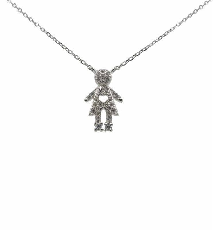 Sterling Silver Girl Doll Necklace Cubic Zirconia Stones Gift For Women Mum Nan Sister Friend Birthday Christmas UK Seller