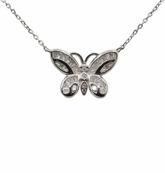 Sterling silver butterfly necklace cubic zirconia stones gift for women mum nan sister friend birthday christmas uk seller