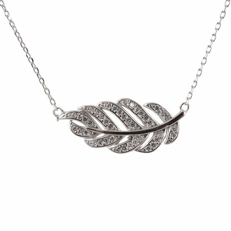 Sterling Silver Leaf Necklace Cubic Zirconia Stones Gift For Women Mum Nan Sister Friend Birthday Christmas UK Seller