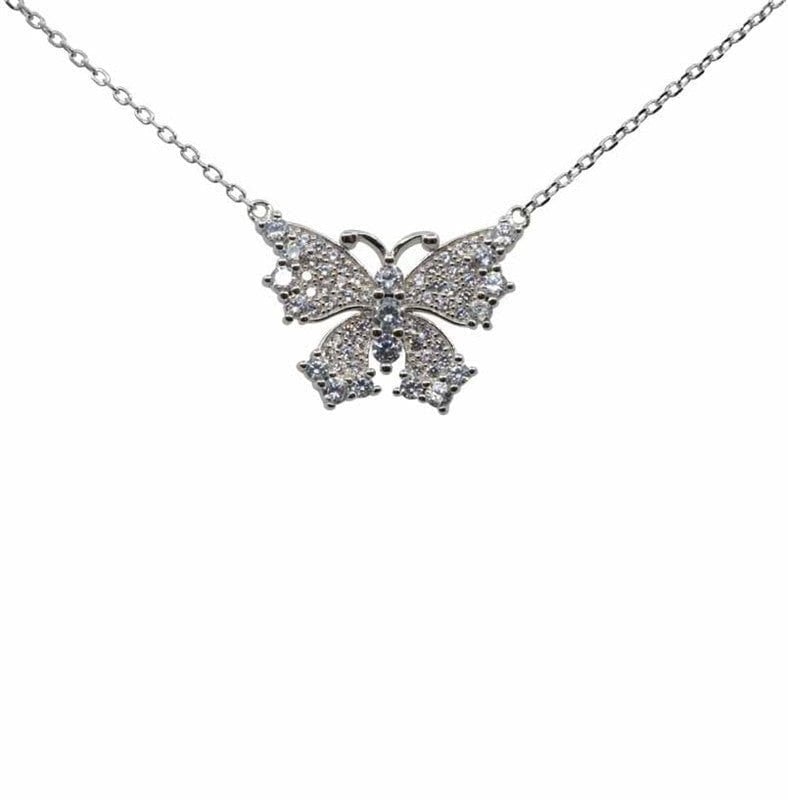 Sterling Silver Butterfly Necklace Cubic Zirconia Stones Gift For Women Mum Nan Sister Friend Birthday Christmas UK Seller