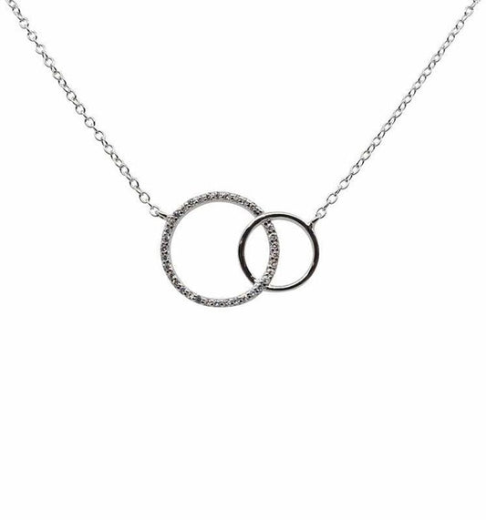 Sterling Silver Circle Interlinked  Shaped Necklace Cubic Zirconia Stones Gift For Women Mum Nan Sister Friend Birthday Christmas UK Seller