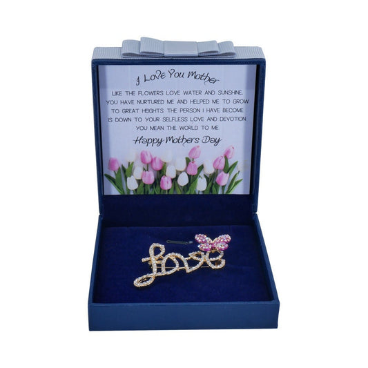 Mothers Day Brooch Love Butterfly Pin Badges Crystal for Women Boxed Gift Set Keepsake Mum