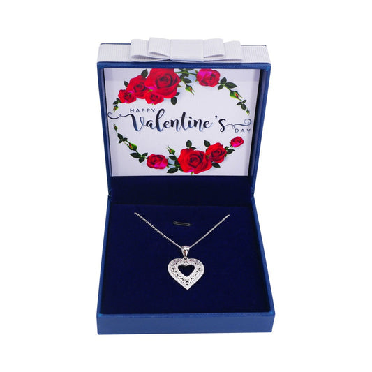 Valentines Day Necklace Heart Pendant Sterling Silver Boxed Gift for Women Valentines Day Jewellery Personalised Cubic Zirconia 18” Curb