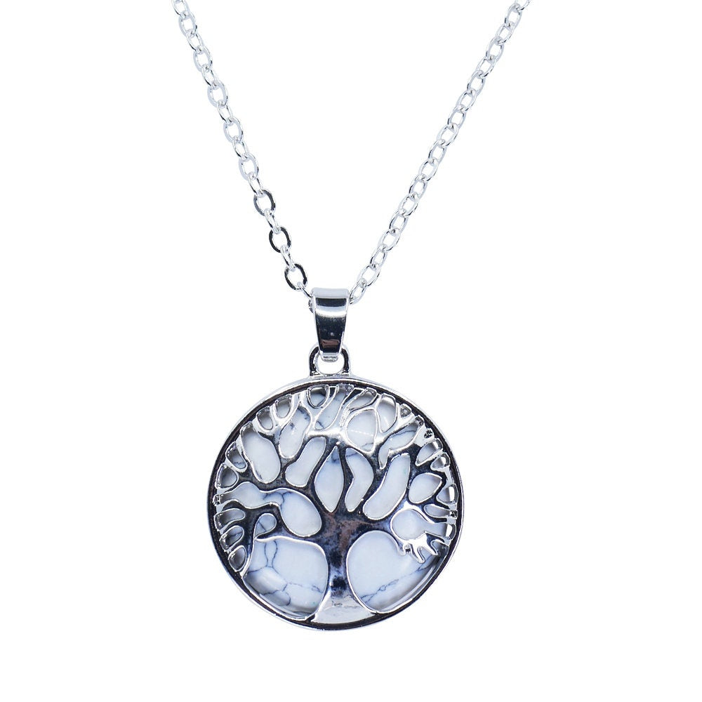 Agate Tree Of Life Pendant Stainless Steel Necklace Semi Precious Stone Healing Jewellery Women Birthday Christmas