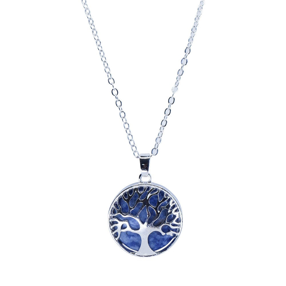 Agate Tree Of Life Pendant Stainless Steel Necklace Semi Precious Stone Healing Jewellery Women Birthday Christmas