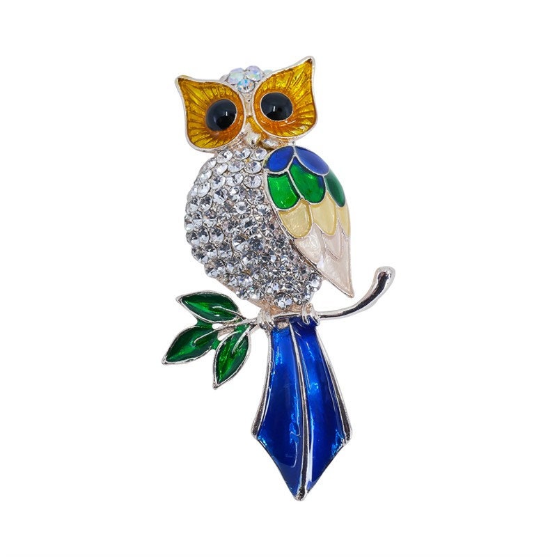 Owl Brooch Enamel Genuine Crystal Hand Made UK Brooches for Women Bird Pin Badges Christmas Vintage