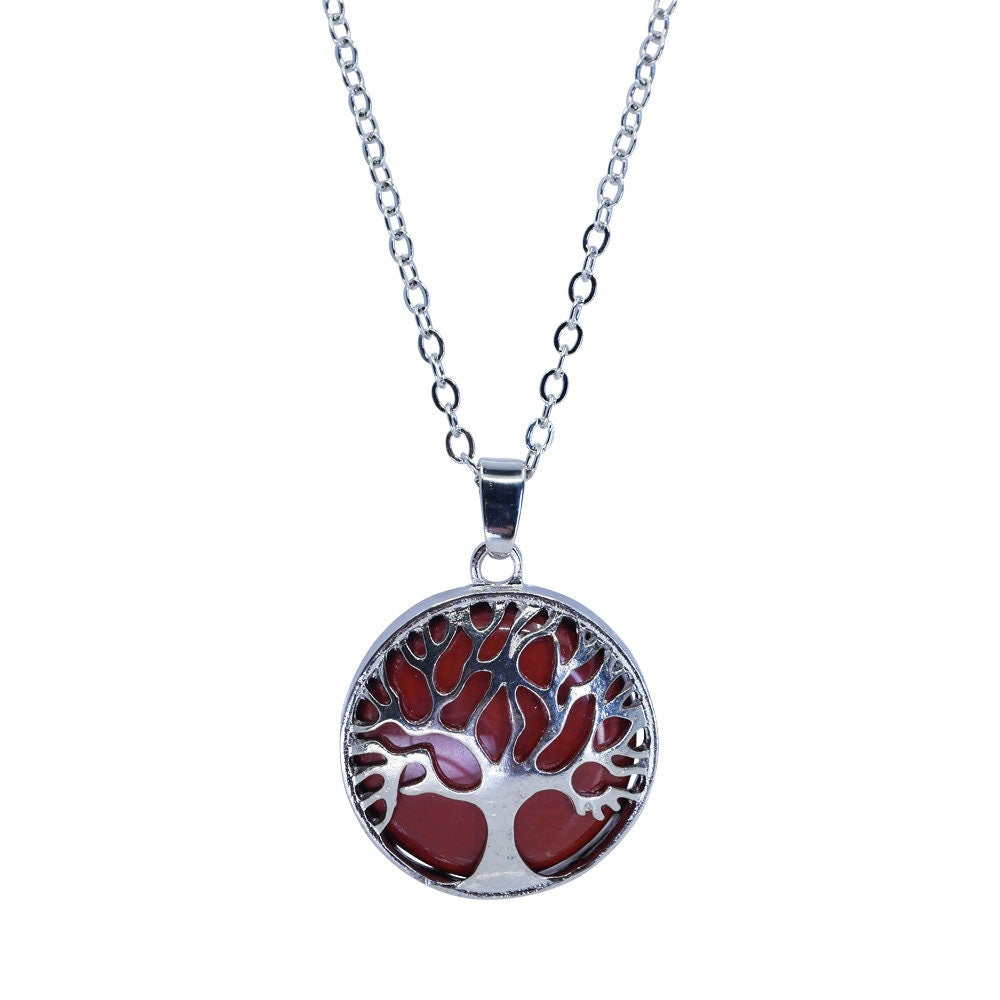 Agate Tree Of Life Pendant Stainless Steel Necklace Semi Precious Stone Healing Jewellery Women Birthday Christmas