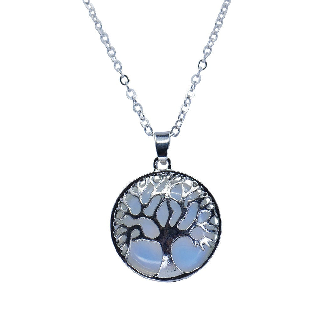 Agate Tree Of Life Pendant Stainless Steel Necklace Semi Precious Stone Healing Jewellery Women Birthday Christmas