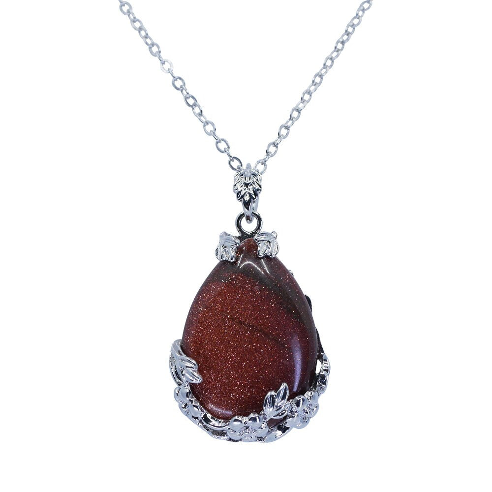 Quartz Agate Pendant Stainless Steel Necklace Semi Precious Stone Healing Jewellery Women Birthday Christmas