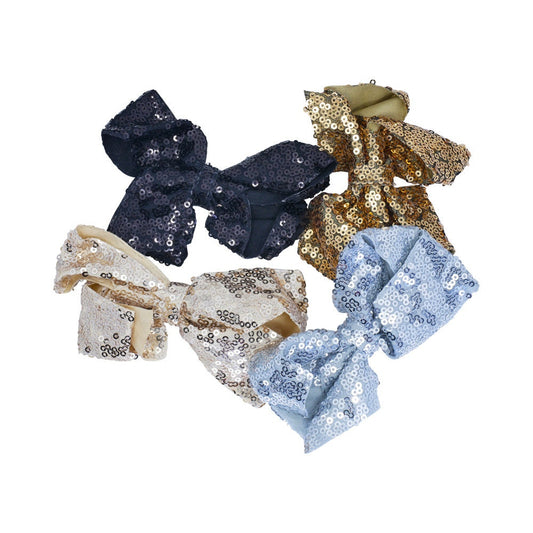 Large Sequin Concord Bows 2 Pack UK Seller Hair Clips Grips Hair Accessories Girls Christmas Gold Silver Red Black Pink Blue