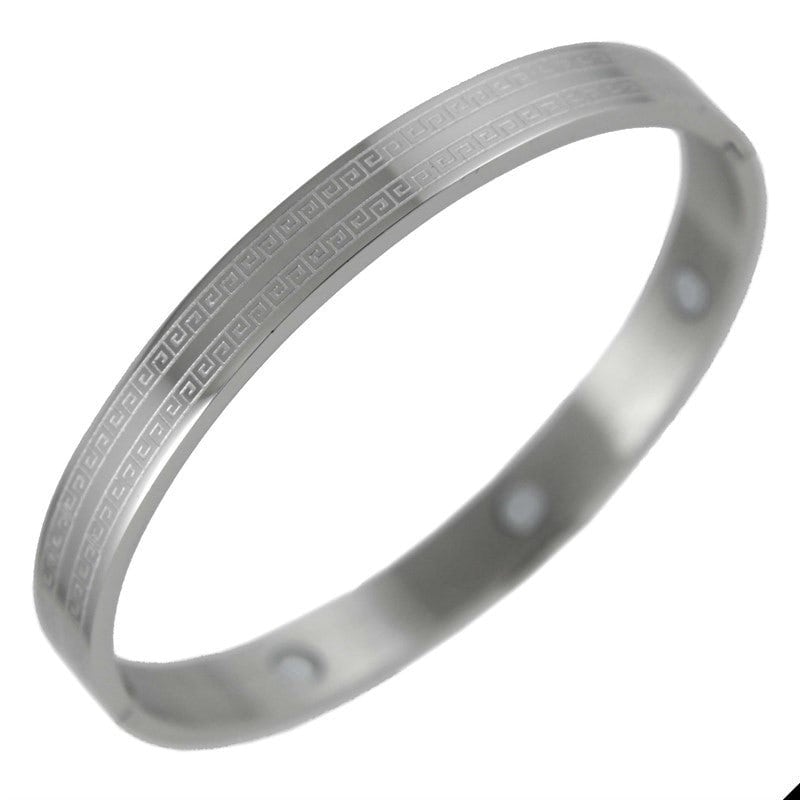 Silver Magnetic Bangle Greek Key Bracelet UK Arthritis Pain Relief Rheumatism Earth Magnets Health Management Women UK