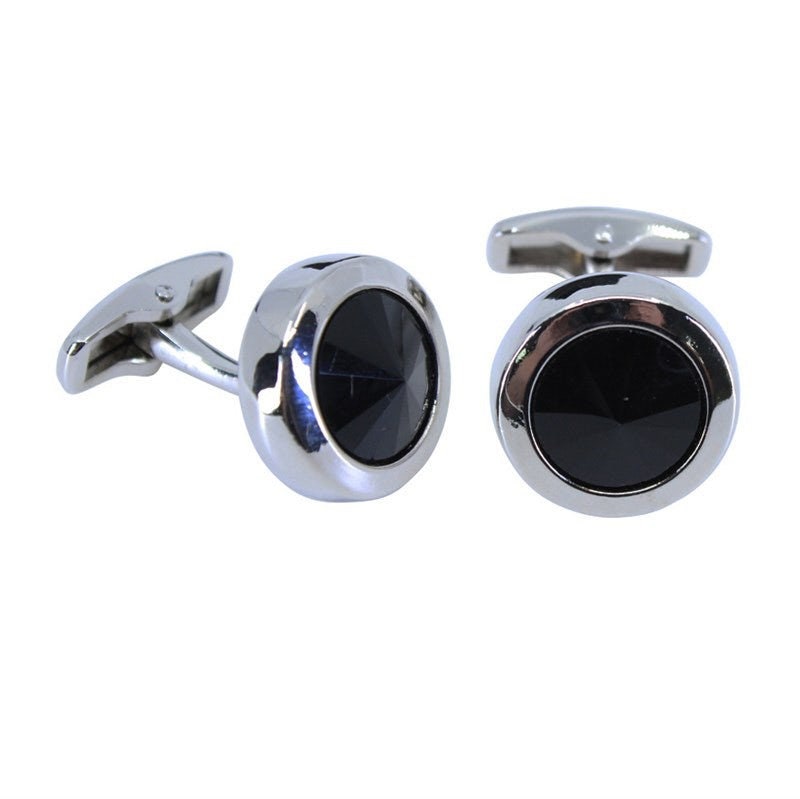 Jet Crystal Cufflinks Gifts For Him Valentines Day Wedding Birthday Husband Boyfriend Brother Dad Silver Black Office Cufflinks UK Seller