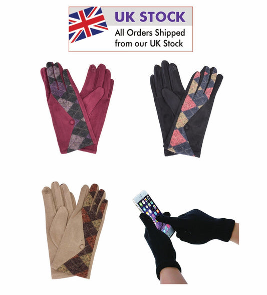 Fleece Lined Gloves Women Touch Screen Check Gloves UK Seller Fancy Gloves Christmas Gifts Mum Nan Sister Friend Comfy Warm Quick Delivery