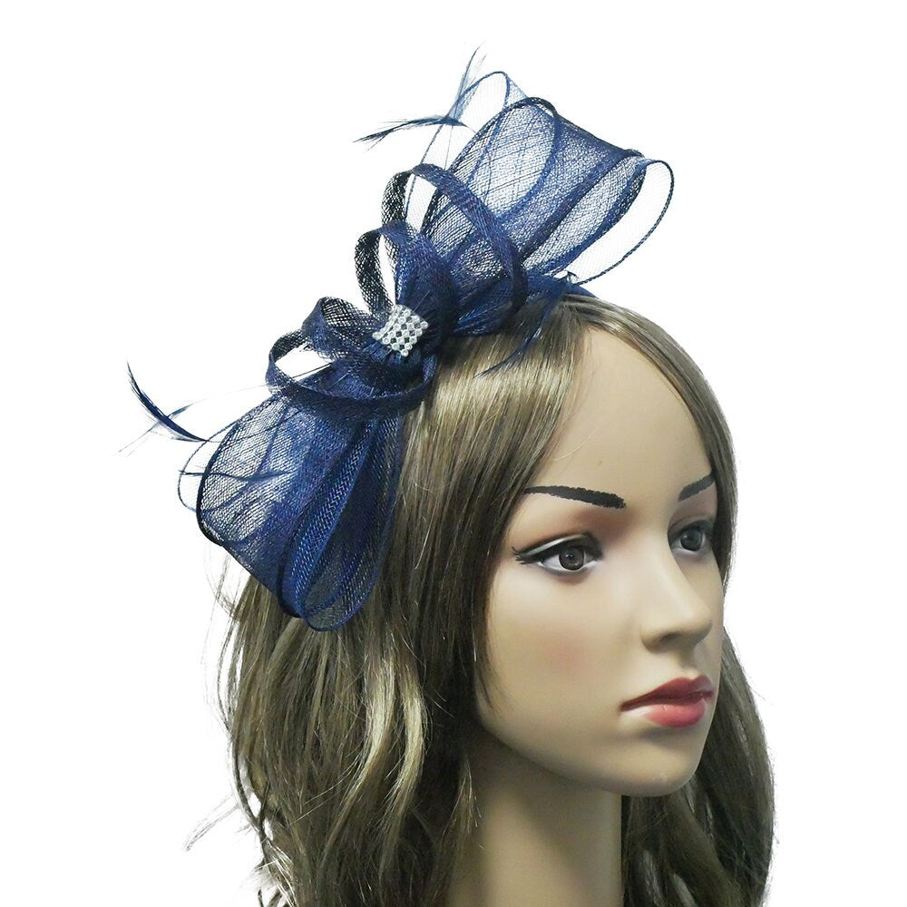 Navy Grey Beige  Fascinator Headband Wedding Ascot Sinamay Hat Hairband Small Fascinator Brooch Clip Mother Of The Bride Bridal UK Seller