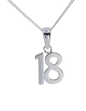 18th Birthday Gifts  For Women Sterling Silver Pendant for Women Teenagers Sterling Silver Necklace 18” Curb Chain Keepsake Eighteenth Gifts