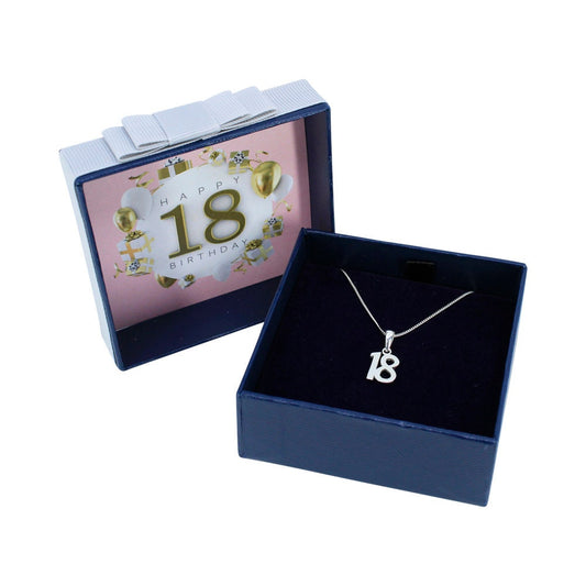 18th Birthday Gifts  For Women Sterling Silver Pendant for Women Teenagers Sterling Silver Necklace 18” Curb Chain Keepsake Eighteenth Gifts