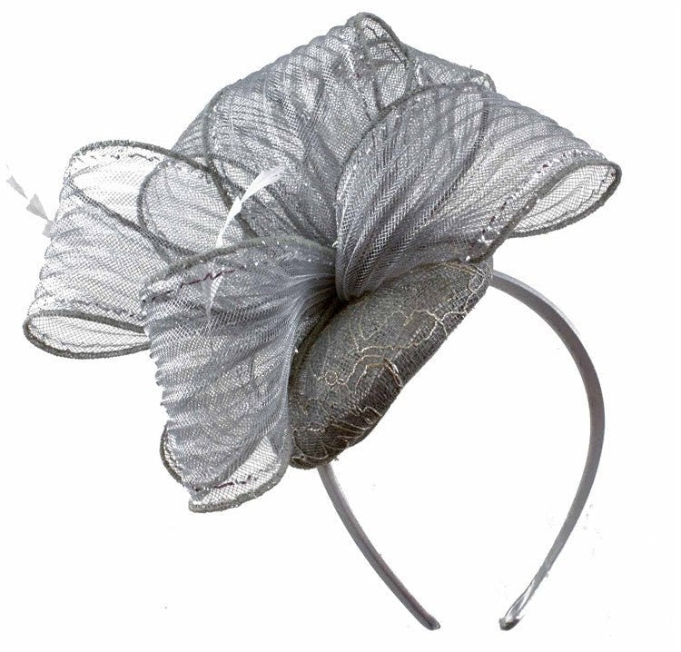 Black Silver Fascinator Wedding Ascot Sinamay Hat Hairband  Small Fascinator Headband  Clip Mother Of The Bride Bridal UK Seller