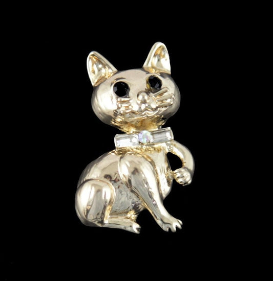 Cat Brooch Gold Silver Kitty Hand Made UK Brooches for Women Pin Badges Christmas Birthday Vintage Gifts Mum Nan Sister Friend